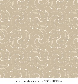 Seamless pattern with spiral curls. Vector repeating texture. Stylish background with twisted elements.Light brown and white