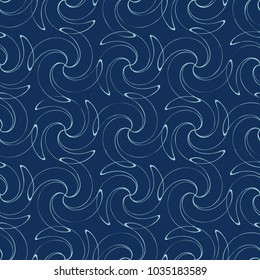 Seamless pattern with spiral curls. Vector repeating texture. Stylish background with twisted elements.Blue color