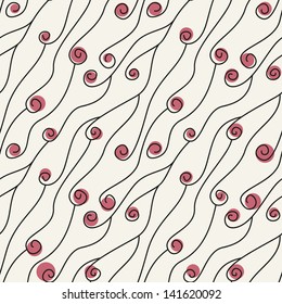 Seamless pattern with spiral curls. Vector repeating texture. Curly modern background
