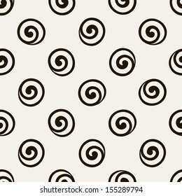 Seamless pattern with spiral curls. Vector repeating texture. Stylish polka dot
