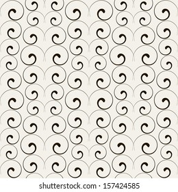 Seamless pattern with spiral curls. Vector repeating texture. Stylish background with scrolls