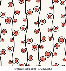 Seamless pattern with spiral curls. Vector repeating texture. Curly modern background