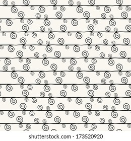 Seamless pattern with spiral curls. Vector repeating texture. Stylish background with scrolls