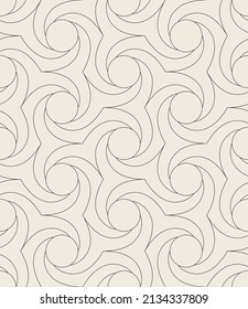 Seamless pattern with spiral curls. Vector repeating texture. Stylish background with linear twisted elements which forming hexagons.