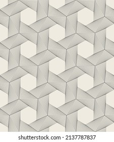 Seamless pattern with spiral curls. Vector repeating texture. Stylish background with linear twisted elements which forming hexagons.