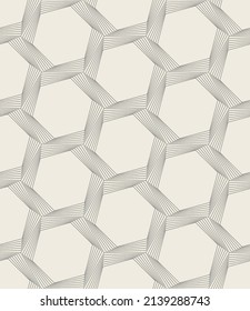 Seamless pattern with spiral curls. Vector repeating texture. Stylish background with linear twisted elements which forming hexagons.