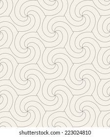 Seamless pattern with spiral curls. Vector repeating texture. Stylish background with linear twisted elements which forming hexagons