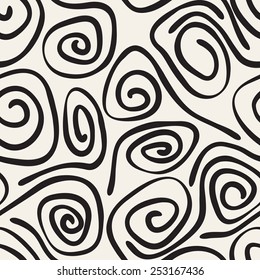Seamless pattern with spiral curls. Vector repeating monochrome  texture. Stylish background with scrolls