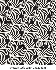 Seamless pattern with spiral curls. Vector repeating texture. Stylish background with twisted hexagons