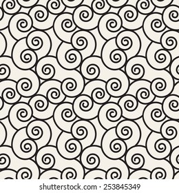 Seamless pattern with spiral curls. Vector repeating texture. Stylish background with scrolls