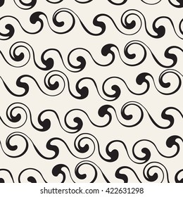 Seamless pattern with spiral curls. Vector repeating texture. Stylish background with scrolls. Stylized ocean waves.