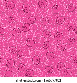 Seamless pattern with spiral doodles on pink background