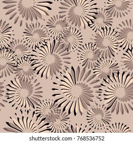 Seamless pattern. Spiral fireworks. Five colors. Glamorous camouflage.