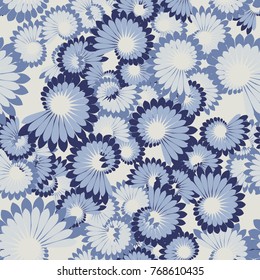 Seamless pattern. Spiral flowers of feathers. Five-color texture.