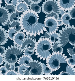Seamless pattern. Spiral flowers of feathers. Five-color texture.
