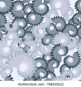 Seamless pattern. Spiral flowers of feathers. Five-color texture.