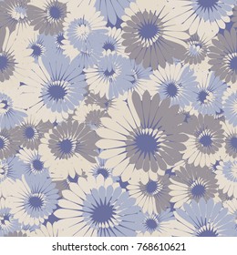 Seamless pattern. Spiral flowers of feathers. Five-color texture.