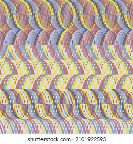 Seamless Pattern Of Spiral Lines. Abstract Waterfall. Colored Threads. Knitted Pattern. Cascade Of Waves From Lines Of Blue, Pink And Yellow Colors. For Decor, Textile, Fabric, Bed Linen, Wallpaper.