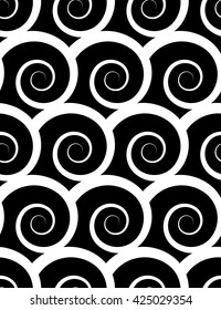 Seamless pattern with spiral. Monochrome repeatable pattern.