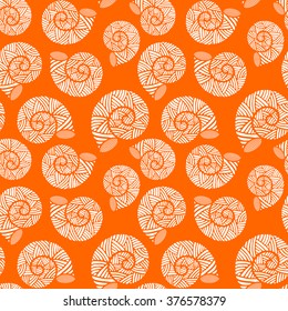 Seamless pattern with spiral shells. Marine theme. Vector illustration.