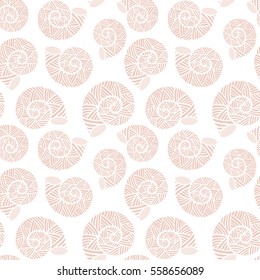 Seamless pattern with spiral shells. Marine theme. Vector illustration