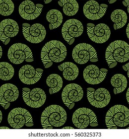 Seamless pattern with spiral shells. Marine theme. Vector illustration