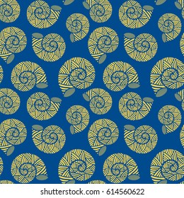 Seamless pattern with spiral shells. Marine theme. Vector illustration