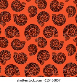 Seamless pattern with spiral shells. Marine theme. Vector illustration