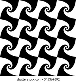 Seamless pattern with spirally, checkered shapes. Vector art.