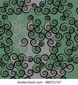 Seamless pattern  of spirals, doodles, hole, spots. Hand drawn.