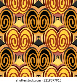Seamless pattern in the spirals of a mosaic in retro style. Decorative abstract circle vintage ornament. Design for fabric, textile print, wrapping paper, cover. Vector illustration