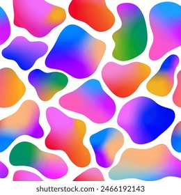 Seamless Pattern with Splash Gradient Stains. Vector Playful Rainbow Color Background. Texture with Neon Stains 