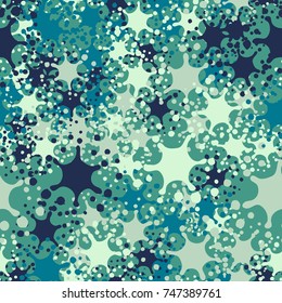 Seamless pattern. Splashes and blots in complete confusion. Five-color palette. Funny camouflage. Figure for use in three-dimensional graphics, textiles and design.