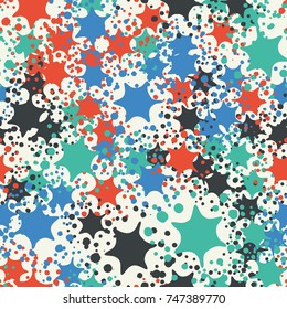 Seamless pattern. Splashes and blots in complete confusion. Five-color palette. Funny camouflage. Figure for use in three-dimensional graphics, textiles and design.