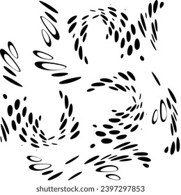 Seamless pattern of splashes and drops of gushing streams of liquid. Contours and opaque silhouettes. Twisted and flying apart. Vector.