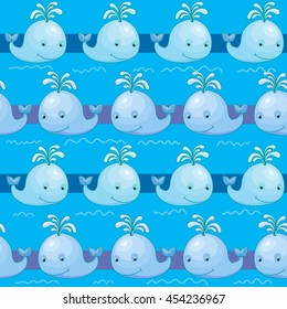 Seamless pattern with splashing whale cartoon stile with wave vector