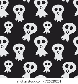 Seamless pattern with spooky halloween ghosts. Fantastic repeating doodle texture. Black and white creative vector background. Cute concept.