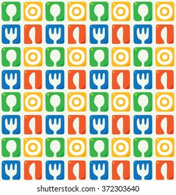 Seamless pattern with spoon, fork, plate and knife