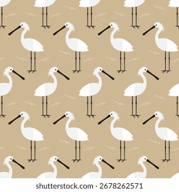 nahtloses Muster Löffel Vogel Tier auf braunem Hintergrund Vektor Tapete Textil Geschenkpapier Stoff
