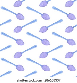 Seamless pattern with spoons. Hand-drawn background. Vector illustration. Real watercolor drawing.