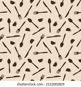 seamless pattern spoons, knives, forks and glasses for the background of restaurants, cafes, canteens. for a food themed event backdrop