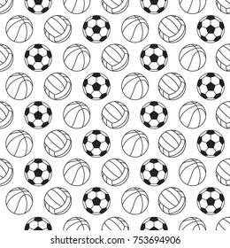 Seamless pattern with sport balls (soccer, basketball, volleyball). Vector illustration