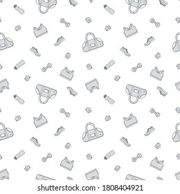 Seamless pattern with sport clothes and equipment. Simple vector background for fitness gym designs.