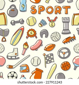 Seamless pattern with sport elements. Vector illustration of sport background.