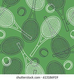 Seamless pattern with sport equipment. Colorful background vector. Illustration with tennis rackets and balls icons. Decorative wallpaper, good for printing