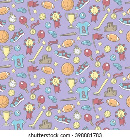 Seamless pattern with sport equipment. Vector illustration