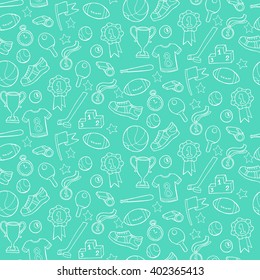 Seamless pattern with sport equipment. Vector illustration