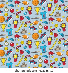Seamless pattern with sport equipment. Vector illustration