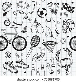 Seamless pattern Sport fitness hand drawn vector illustration