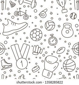 Seamless pattern with sport icons in doodle style